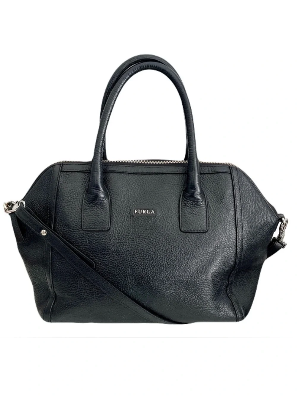 Furla Black Pebbled Leather Satchel Crossbody Bag
